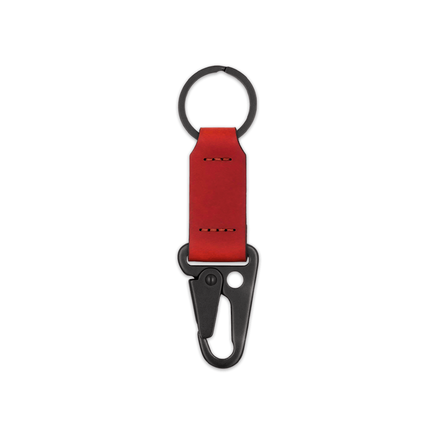 Red leather keychain with black hardware