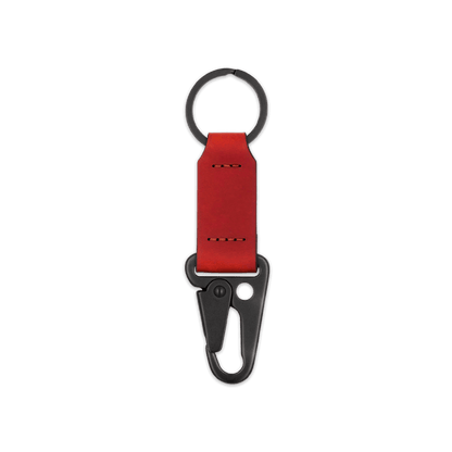 Red leather keychain with black hardware