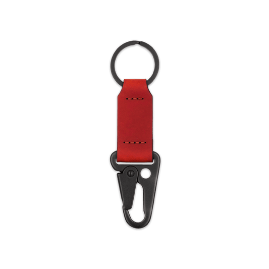 Red leather keychain with black hardware