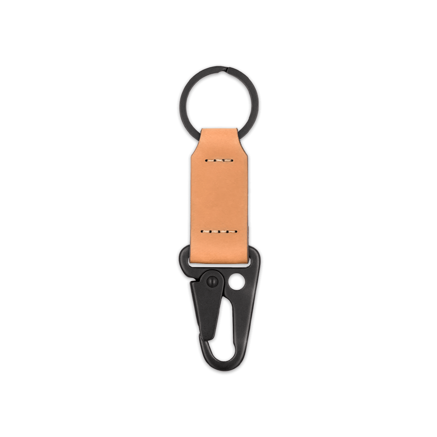 Tan leather keychain with black hardware