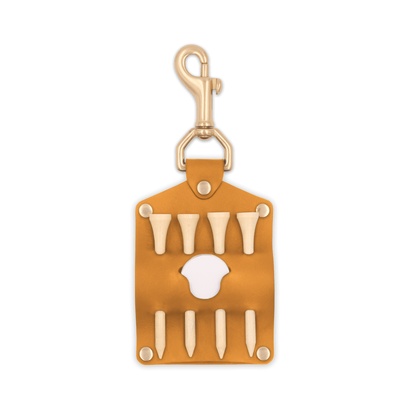 Gold leather keychain golf tee holder with brass hardware 