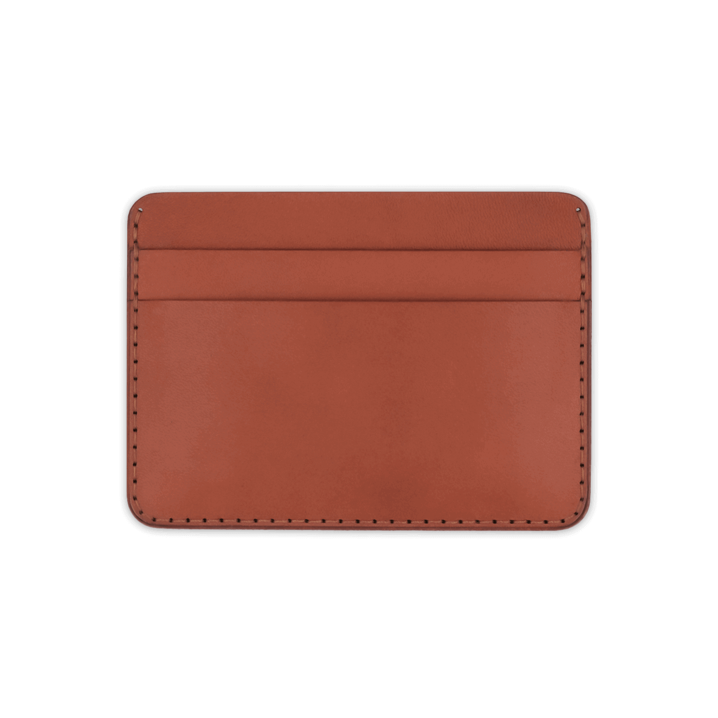 Brown leather half wallet front view.