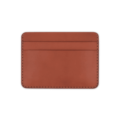 Brown leather half wallet front view.