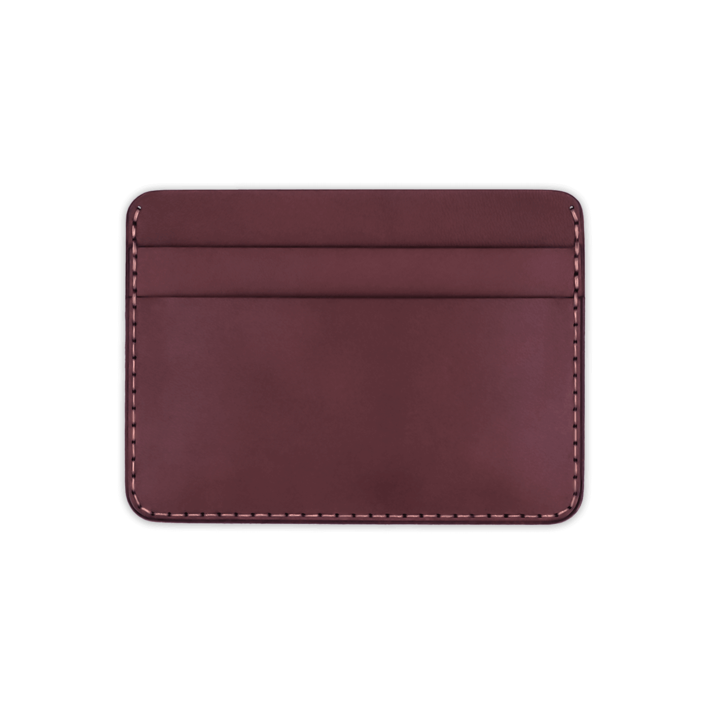 Burgundy leather half wallet front view.