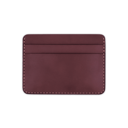 Burgundy leather half wallet front view.