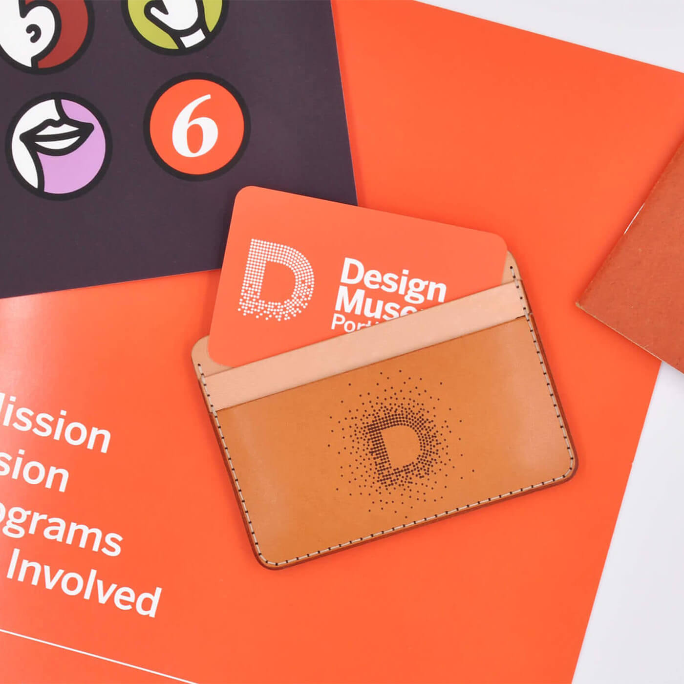 Brown and natural leather Half wallet with Design Museum logo