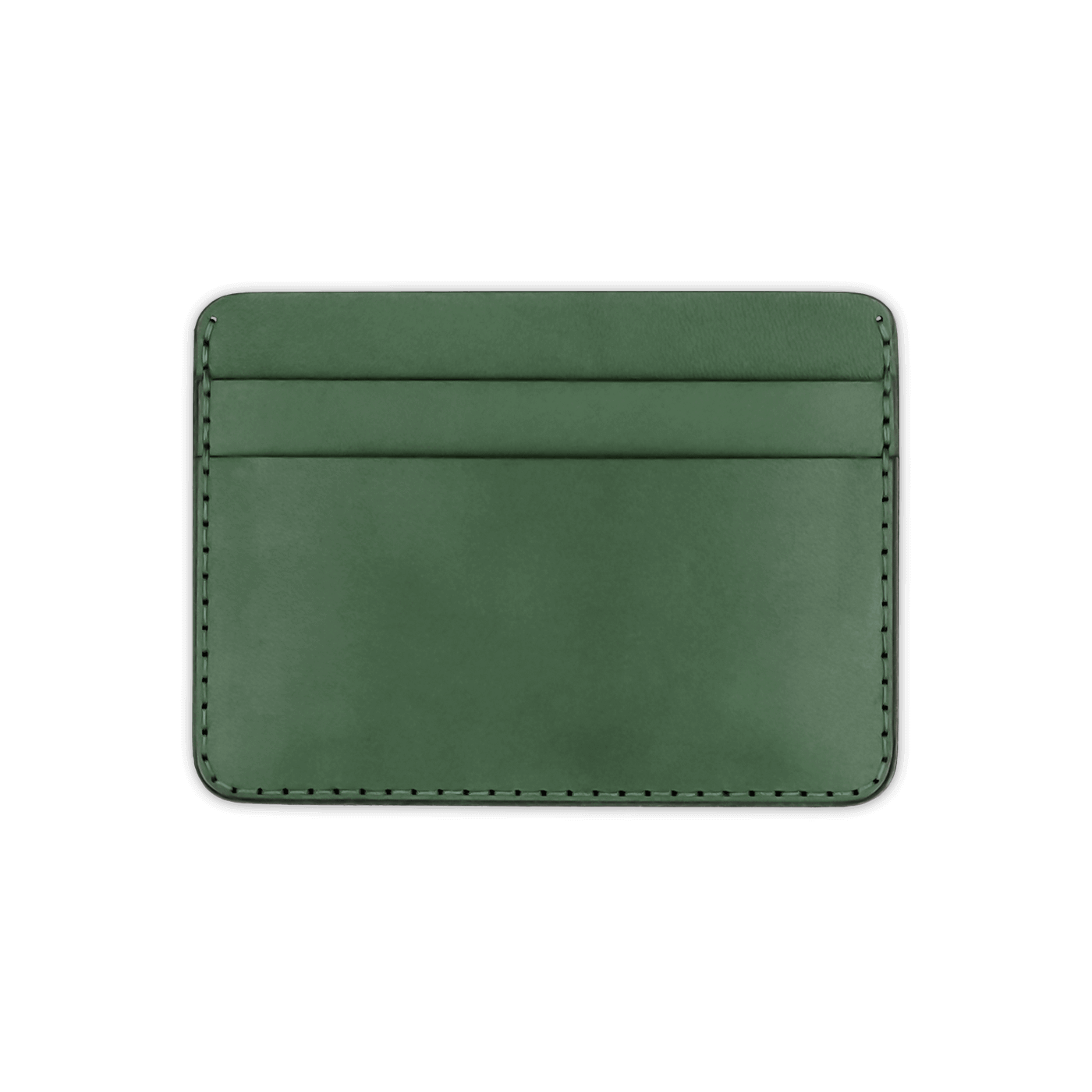 Green leather half wallet front view.