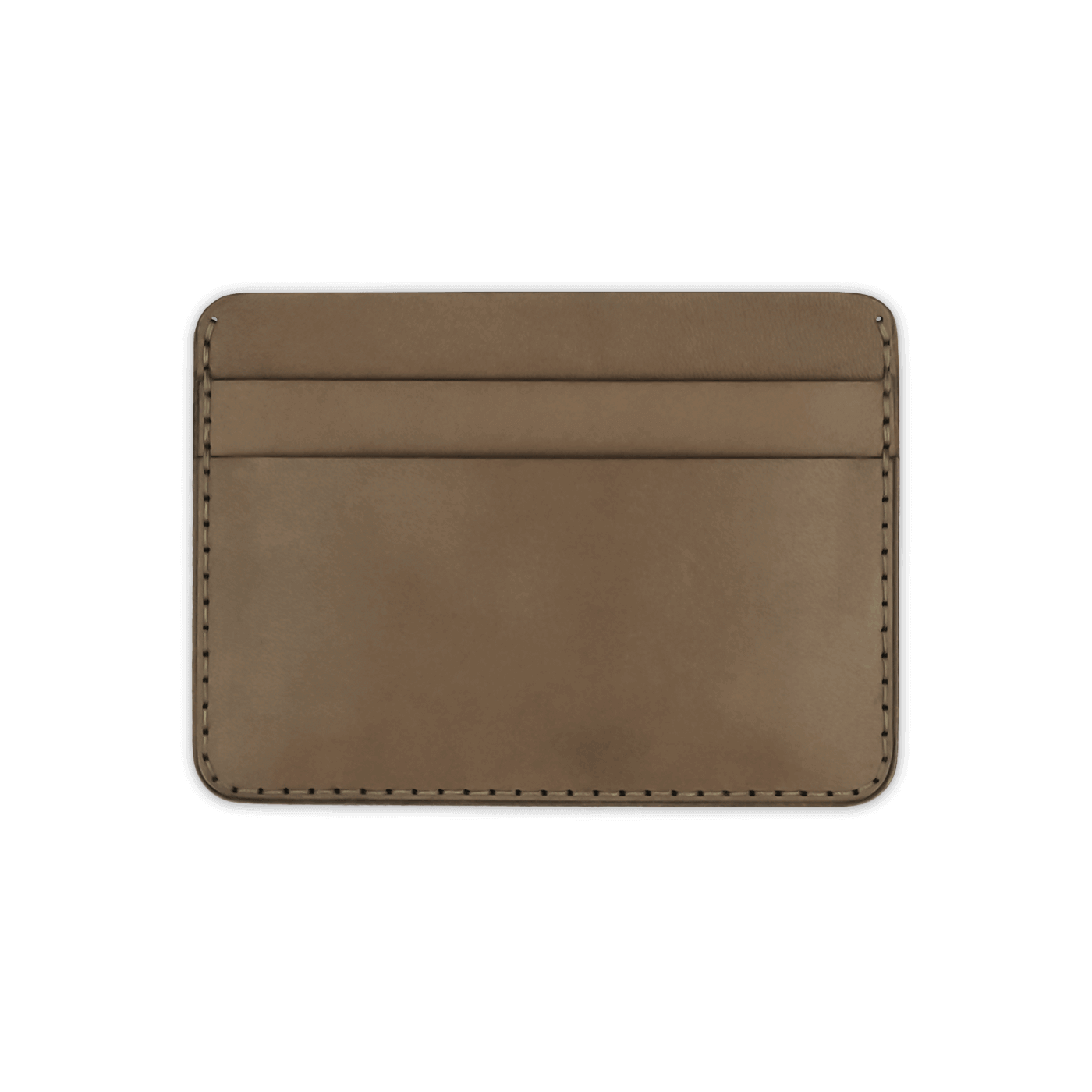 Olive leather half wallet front view.