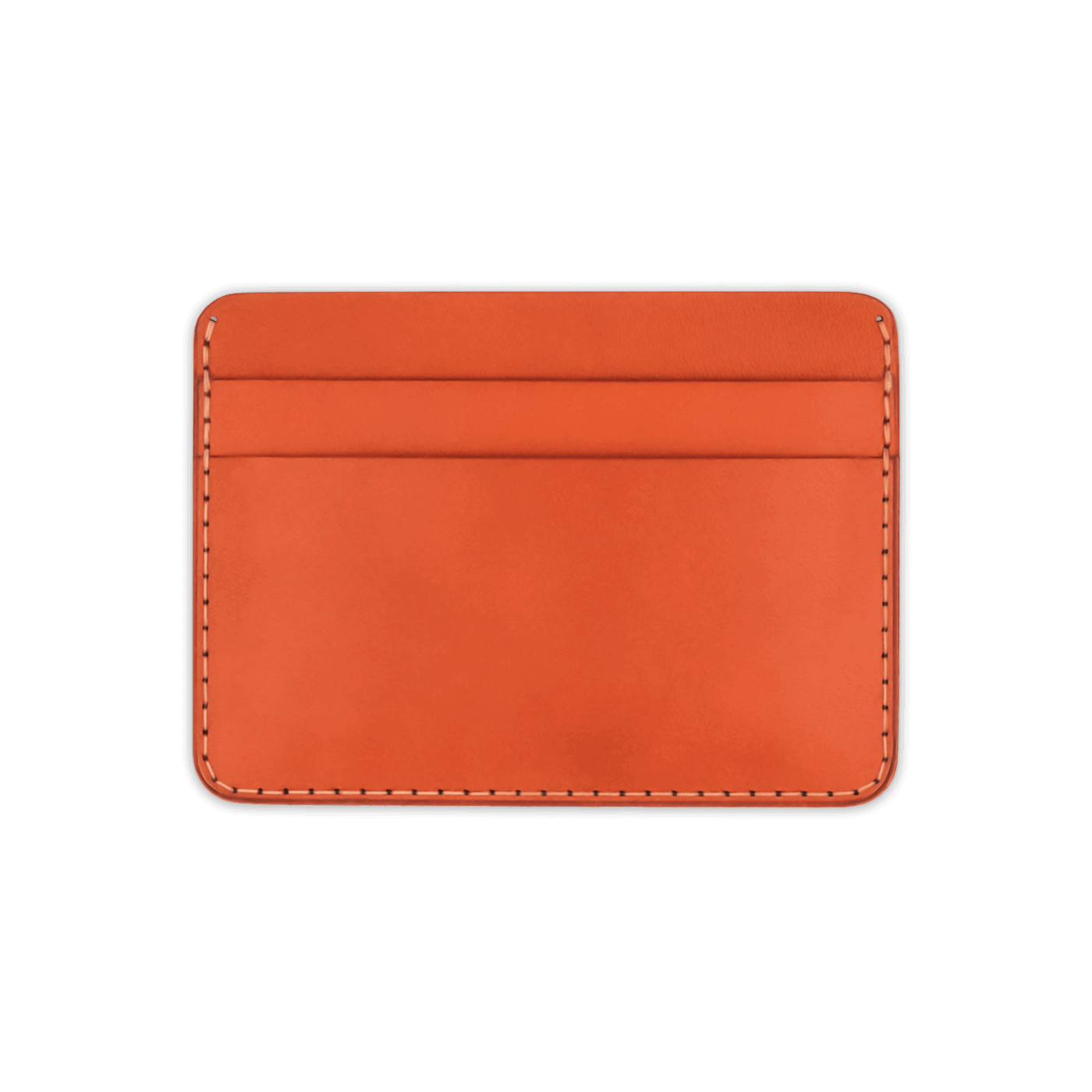 Orange leather half wallet front view.