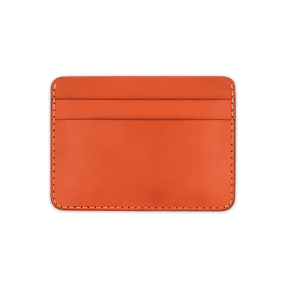 Orange leather half wallet front view.