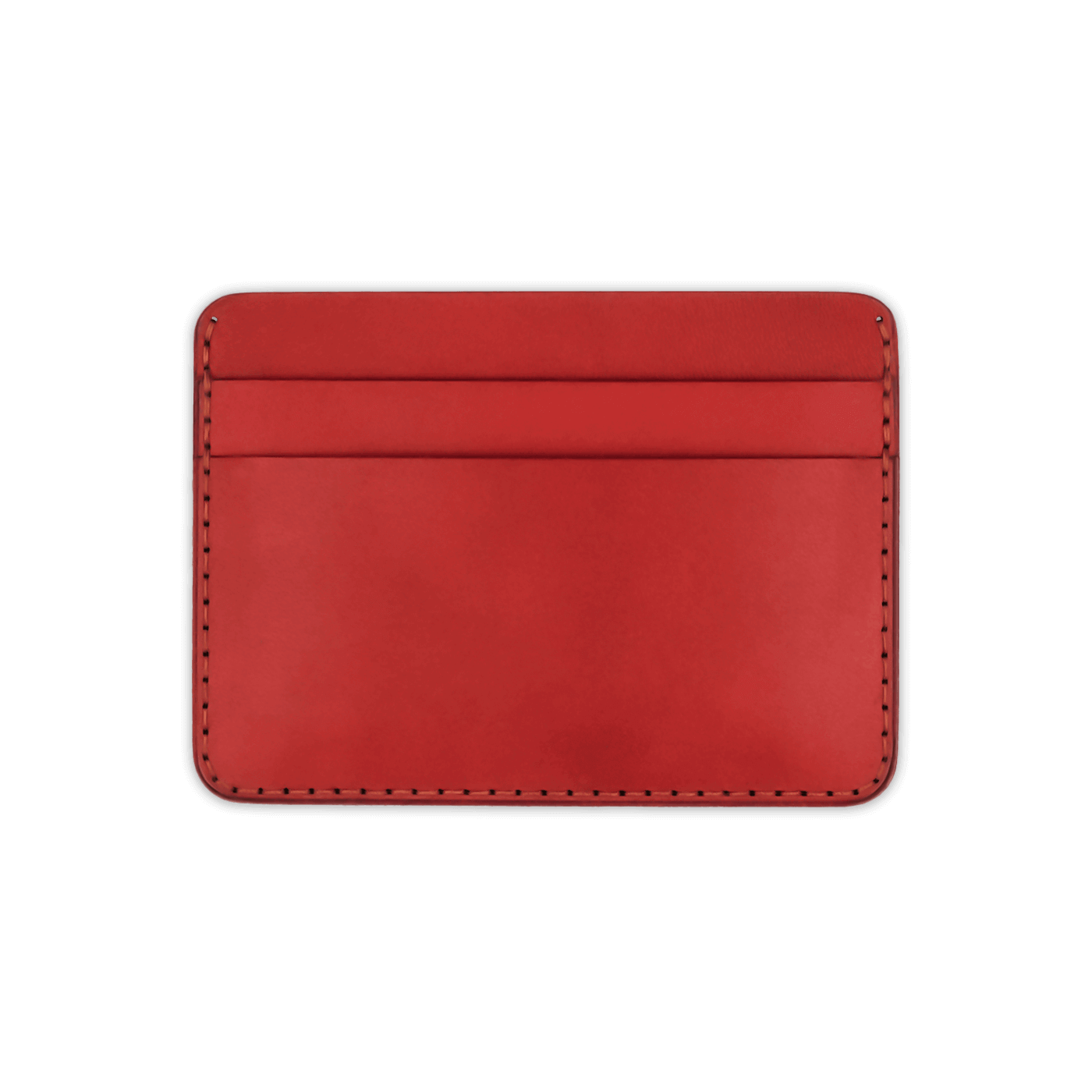 Red leather half wallet front view.