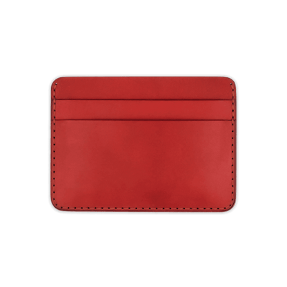 Red leather half wallet front view.