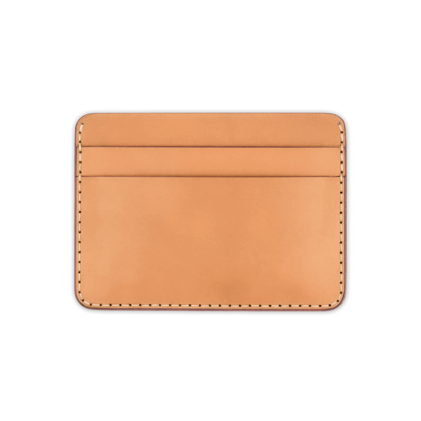 Tan leather half wallet front view.