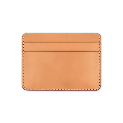 Tan leather half wallet front view.