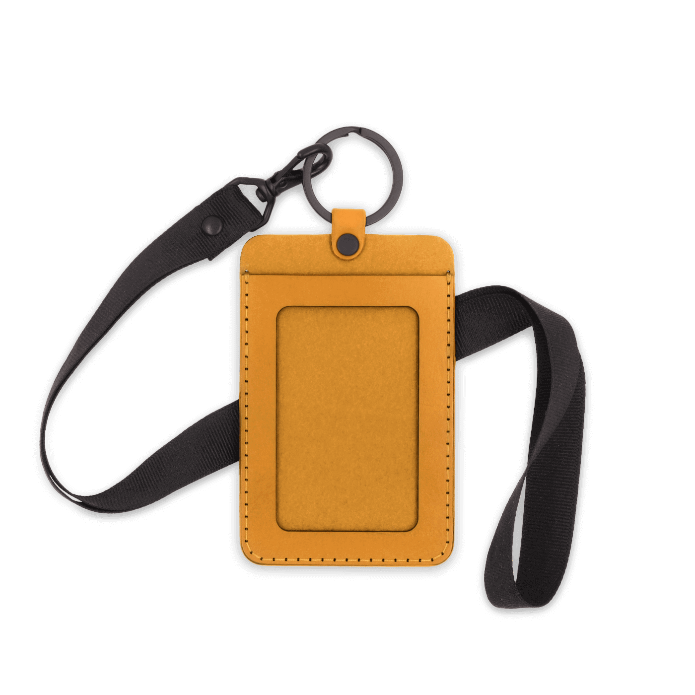 Gold leather ID card holder with black lanyard 