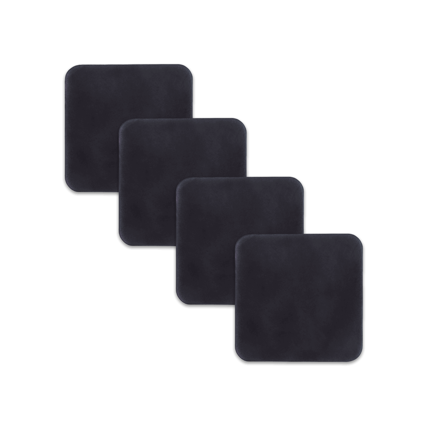 Black square leather coasters spread out.