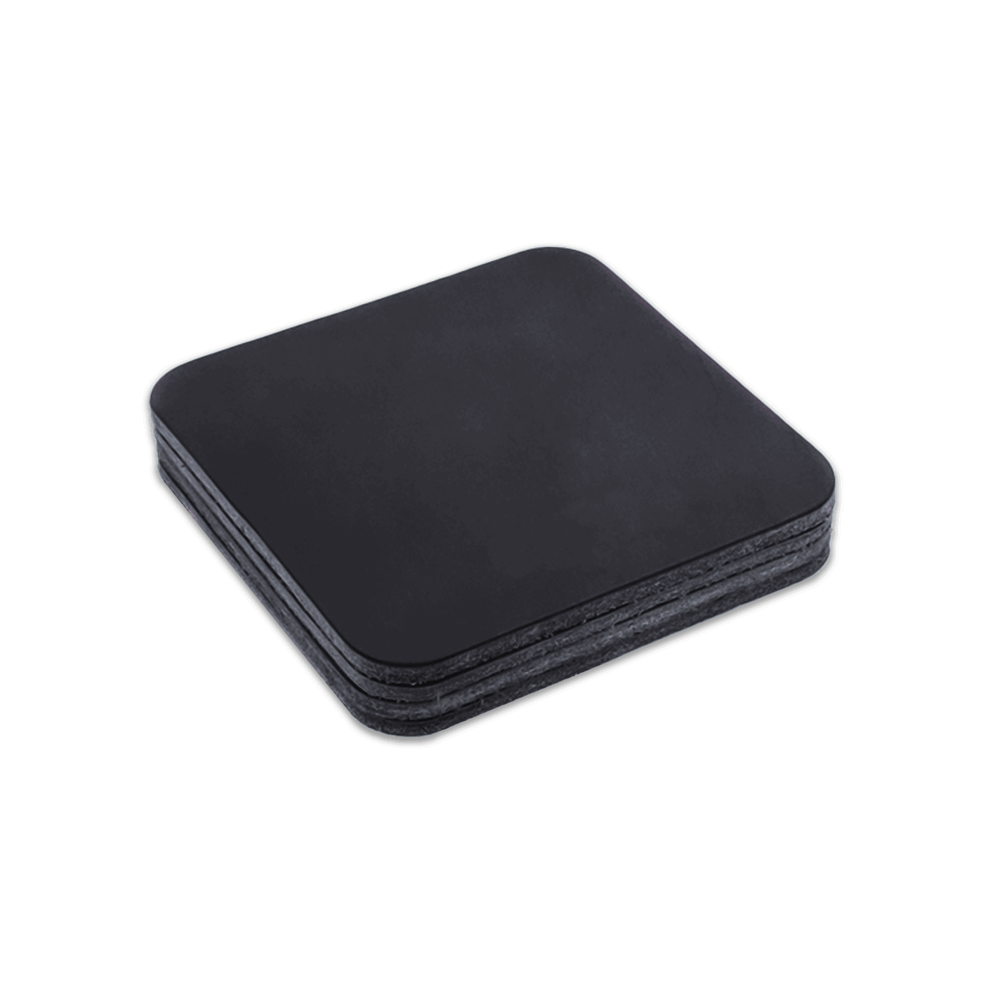 Black square leather coasters stack.