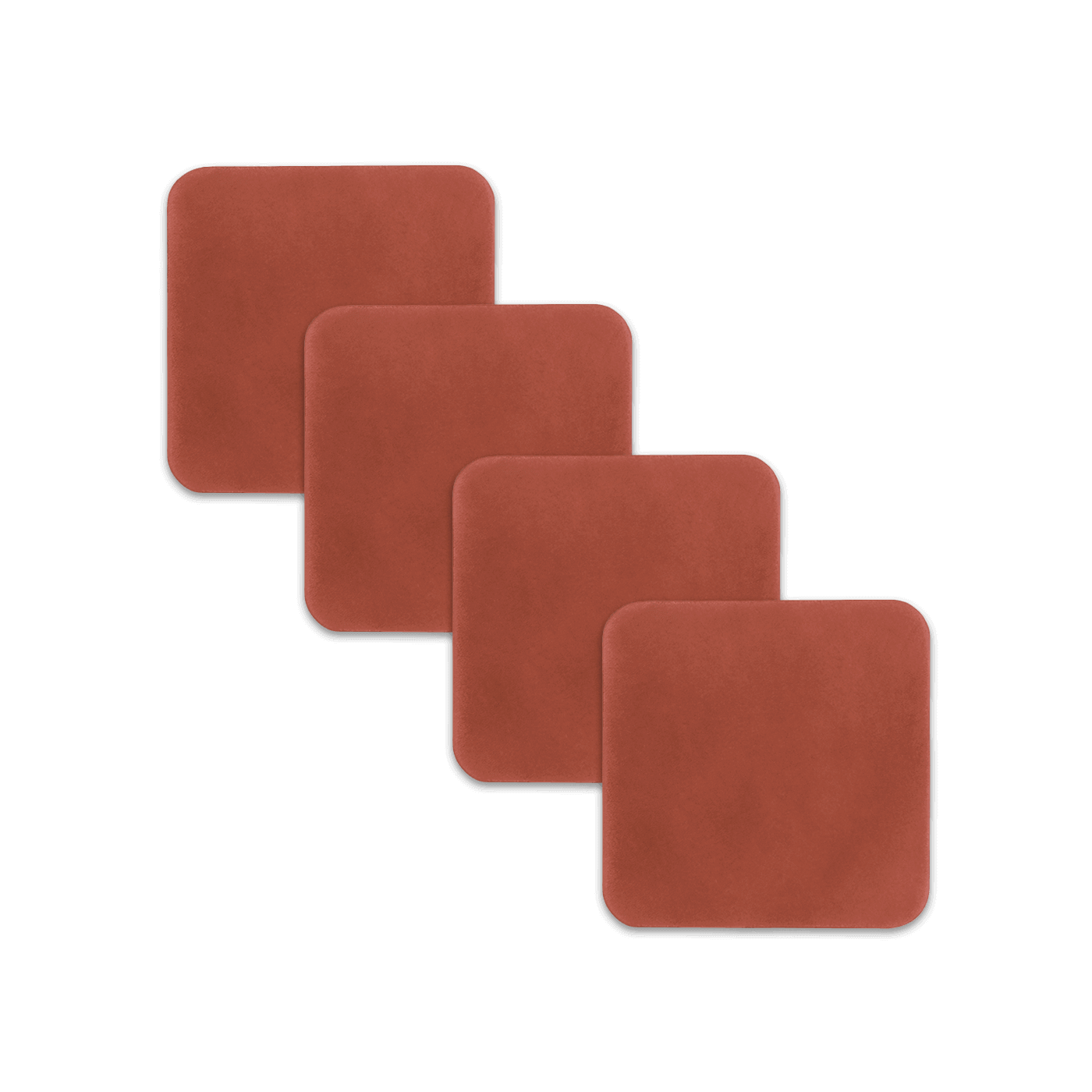 Brown square leather coasters spread out.