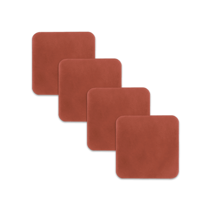 Brown square leather coasters spread out.