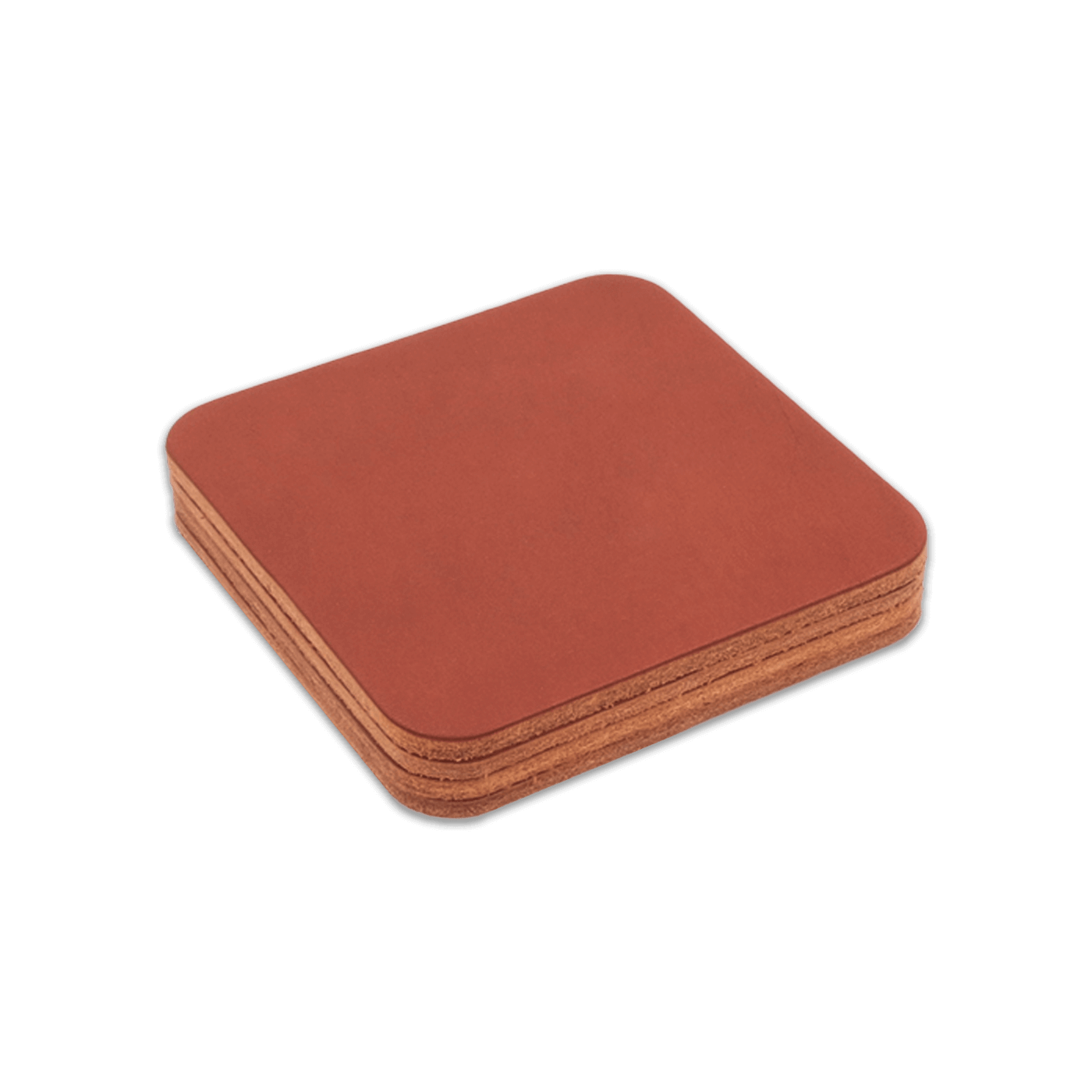 Brown square leather coasters stack.