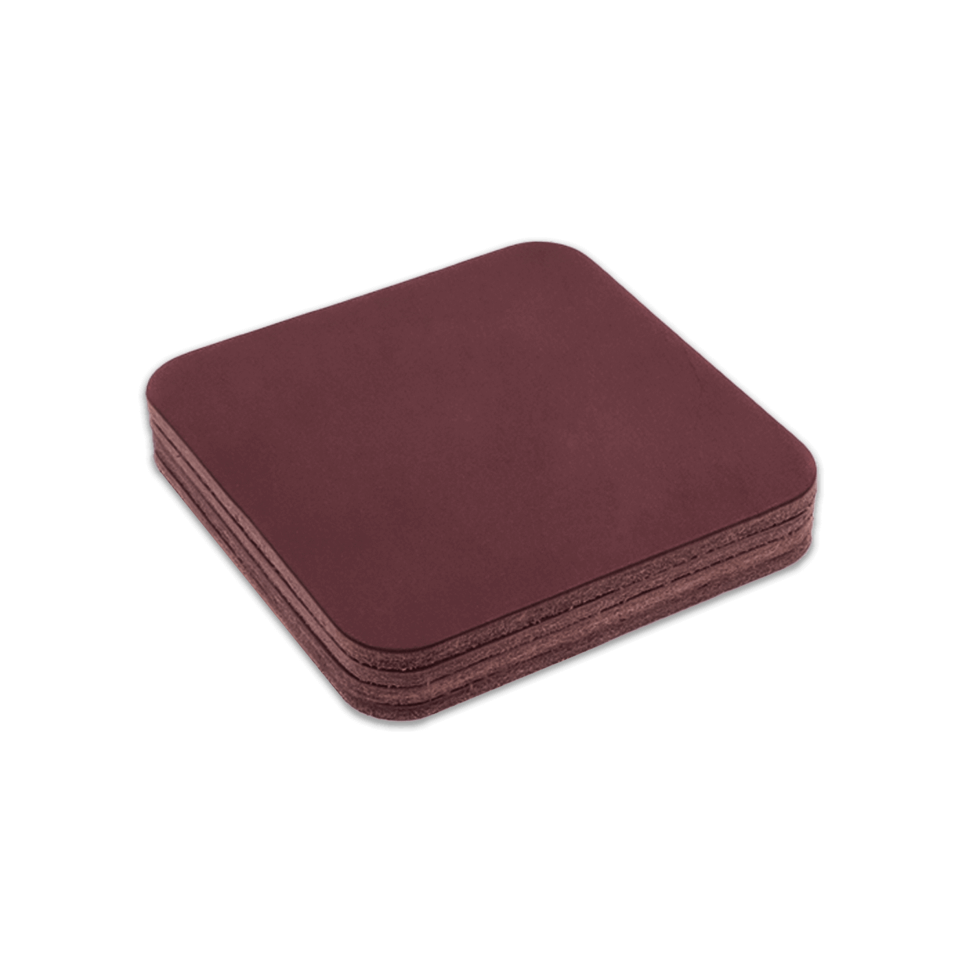 Burgundy square leather coasters stack.