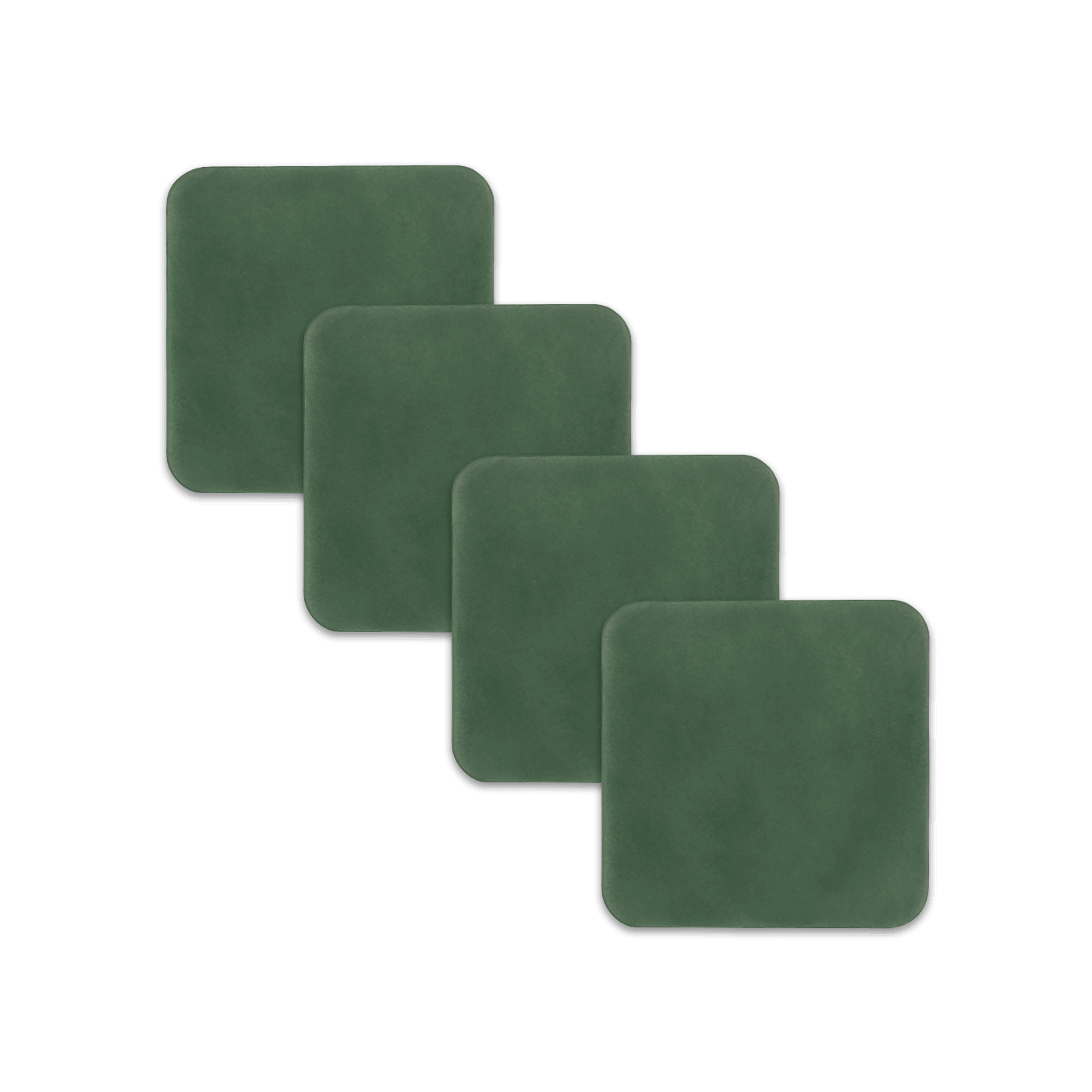 Green square leather coasters spread out.