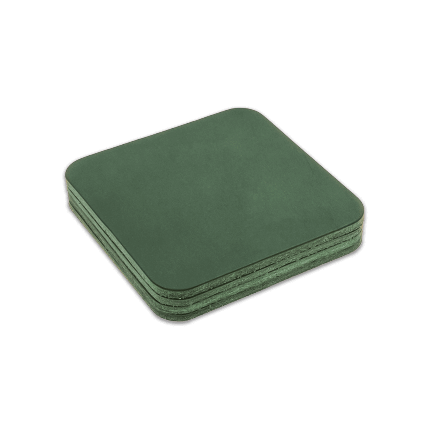 Green square leather coasters stack.