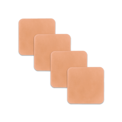 Natural square leather coasters spread out.