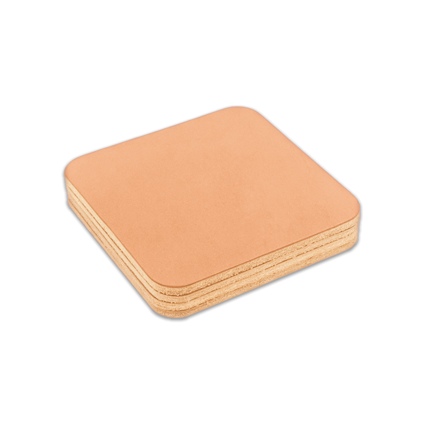 Natural square leather coasters stack.