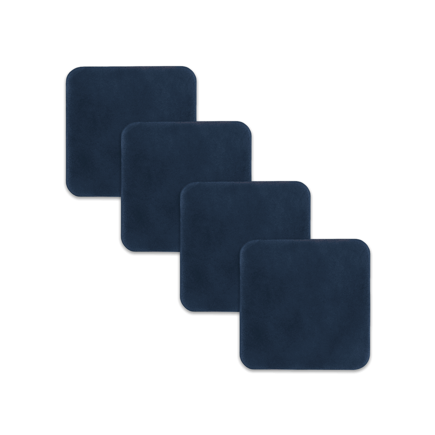 Navy square leather coasters spread out.