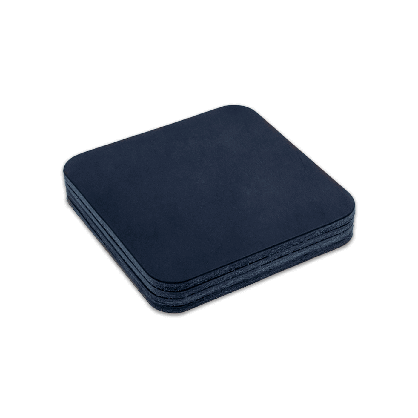 Navy square leather coasters stack.