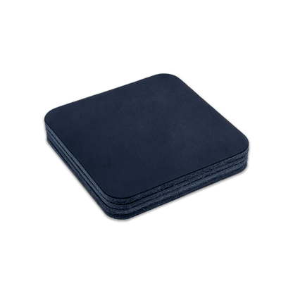 Navy square leather coasters stack.