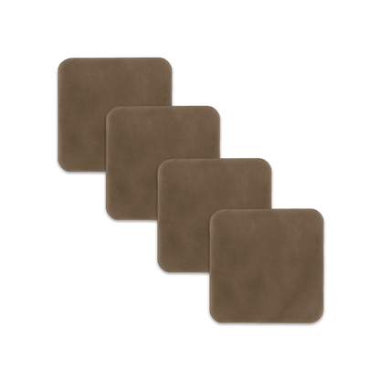 Olive square leather coasters spread out.