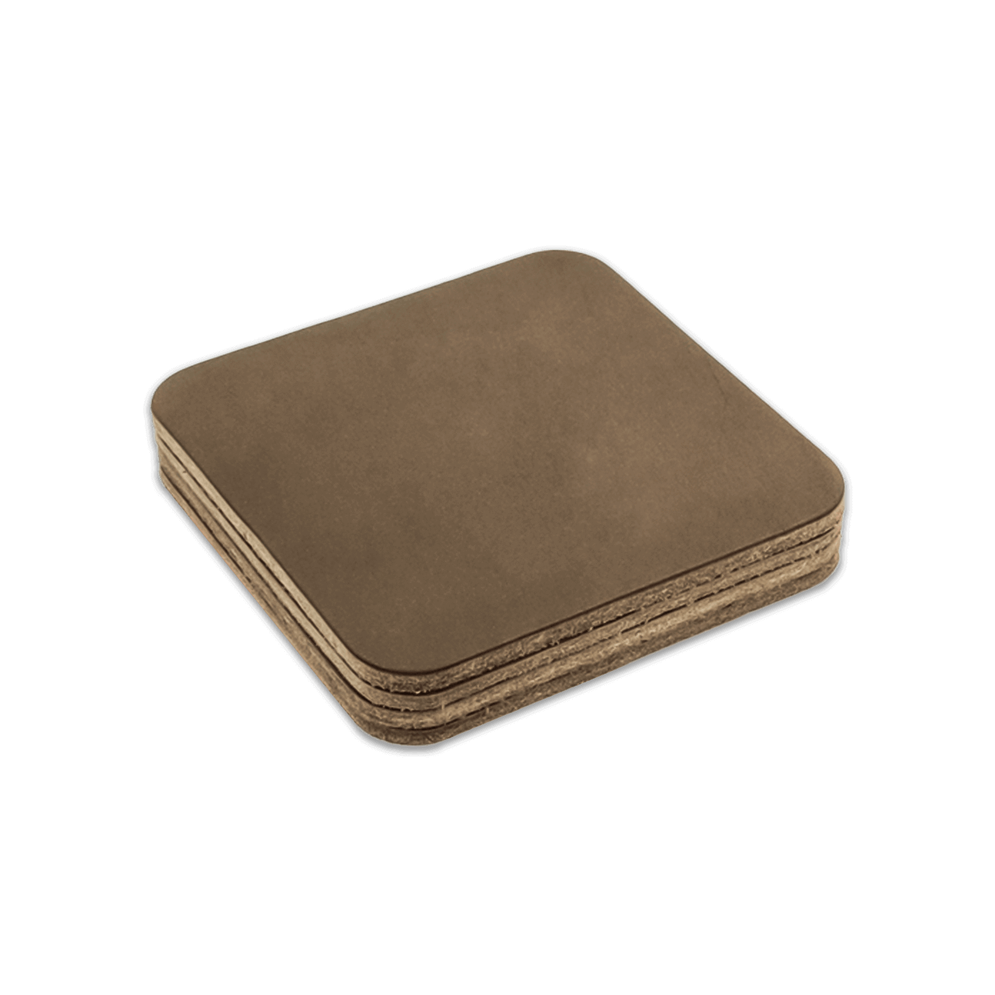 Olive square leather coasters stack.