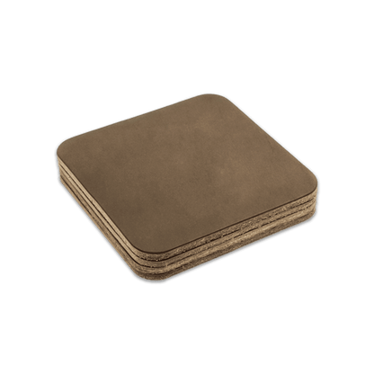 Olive square leather coasters stack.