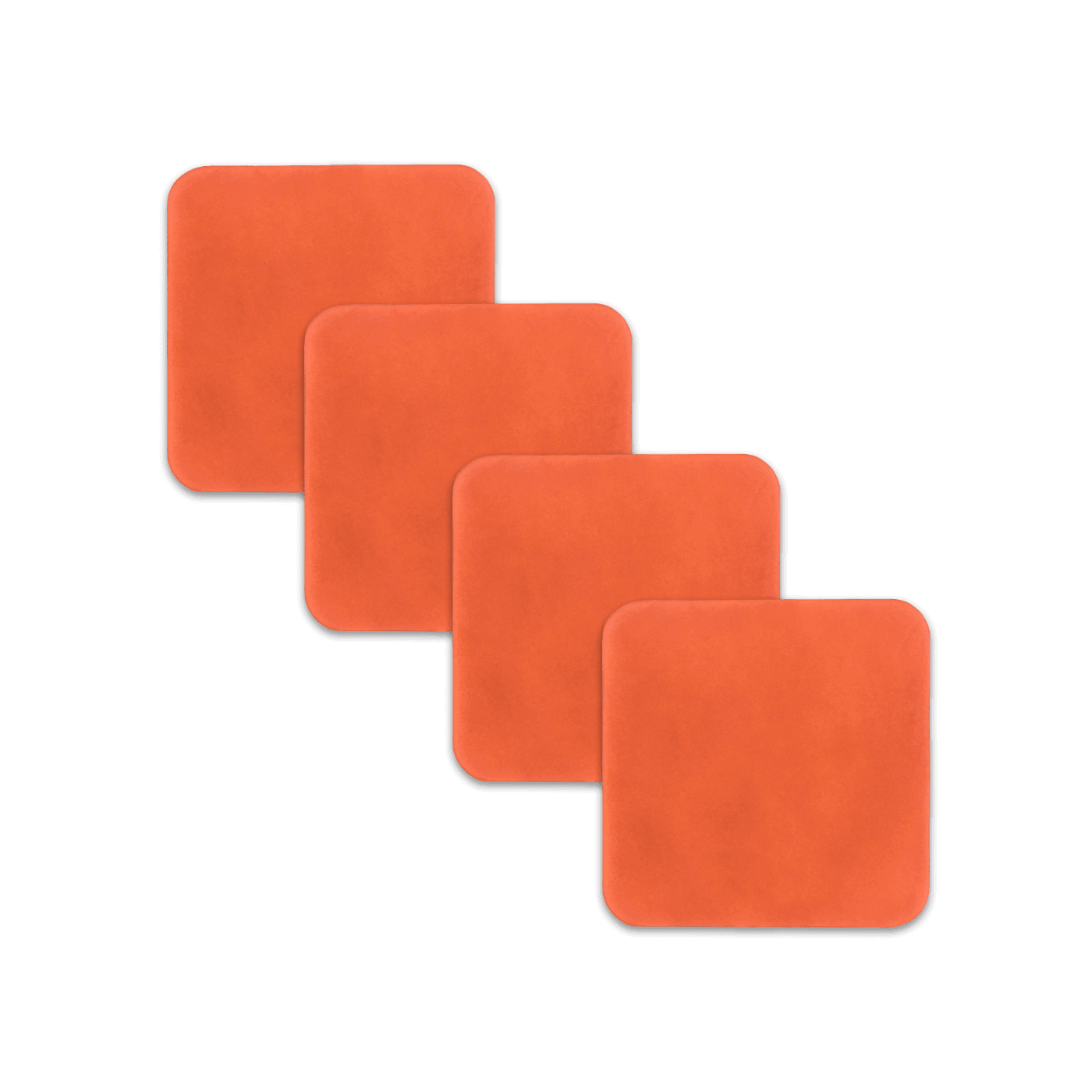 Orange square leather coasters spread out.