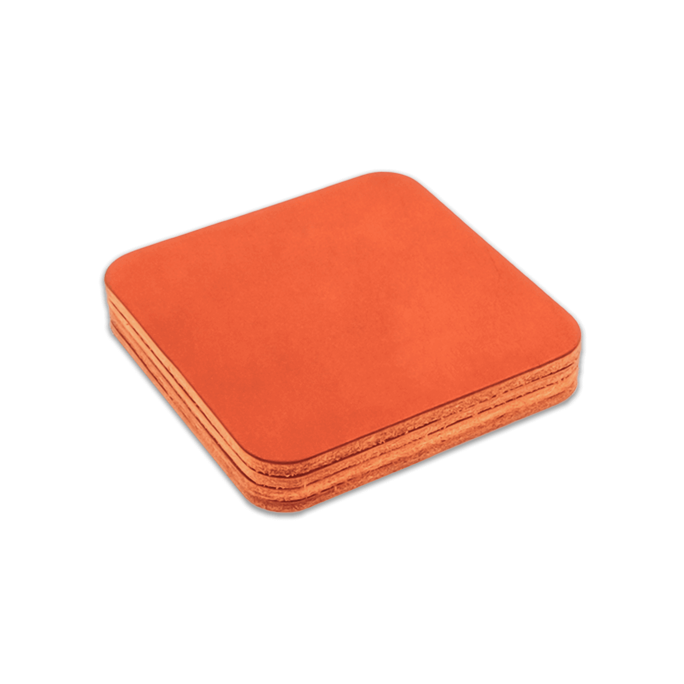 Orange square leather coasters stack.