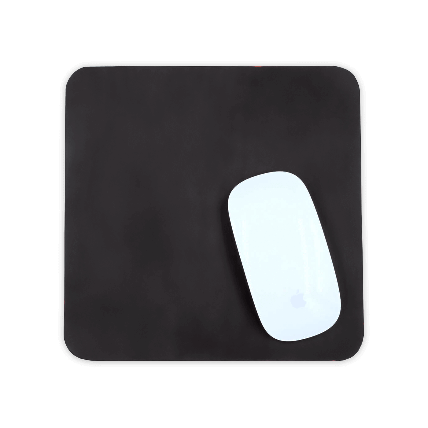 Black leather square mousepad with white Apple mouse