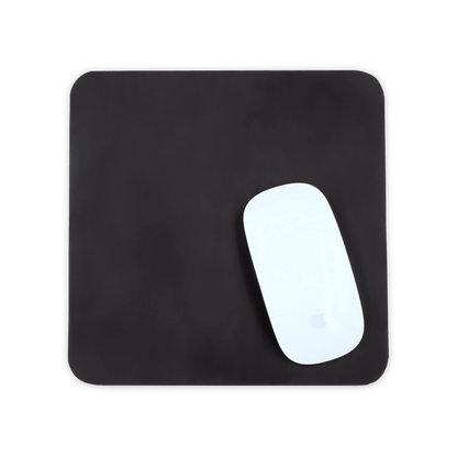 Black leather square mousepad with white Apple mouse