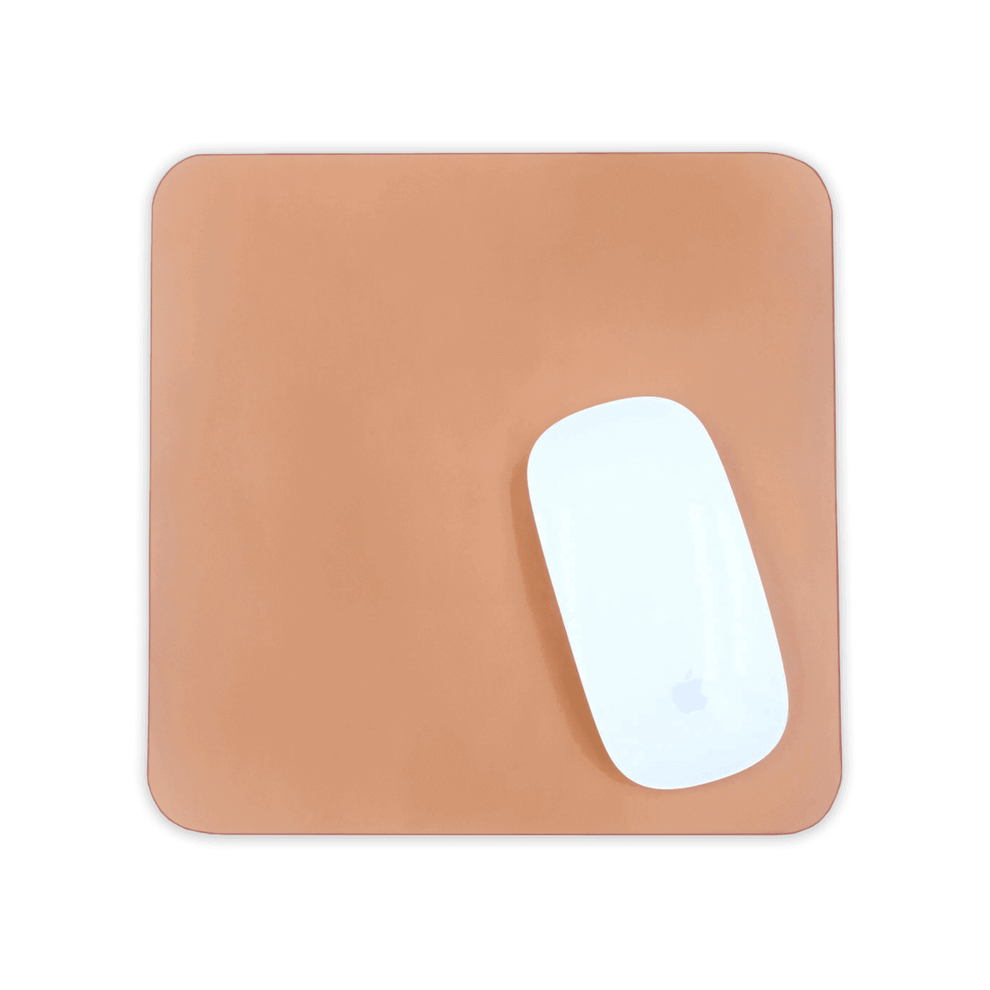 Natural leather square mousepad with white Apple mouse