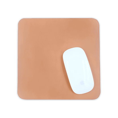 Natural leather square mousepad with white Apple mouse