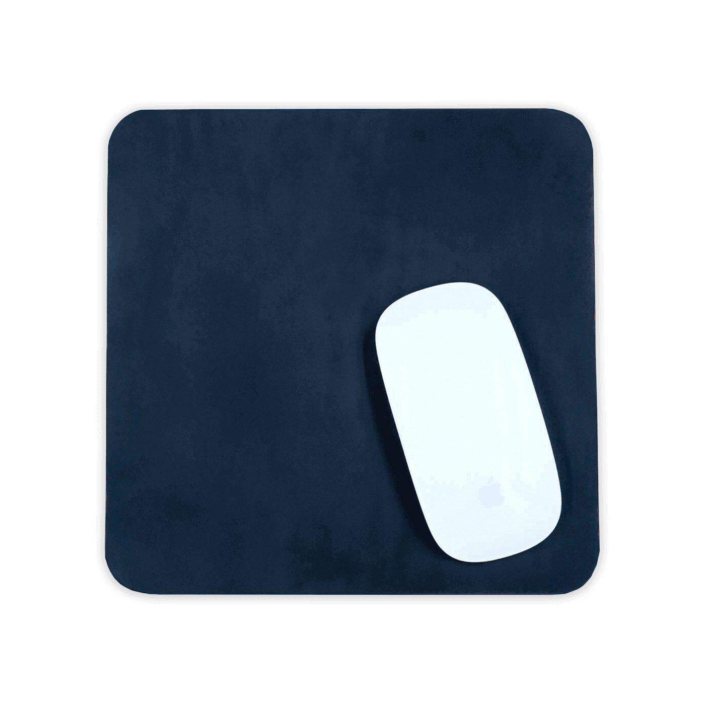 Navy leather square mousepad with white Apple mouse