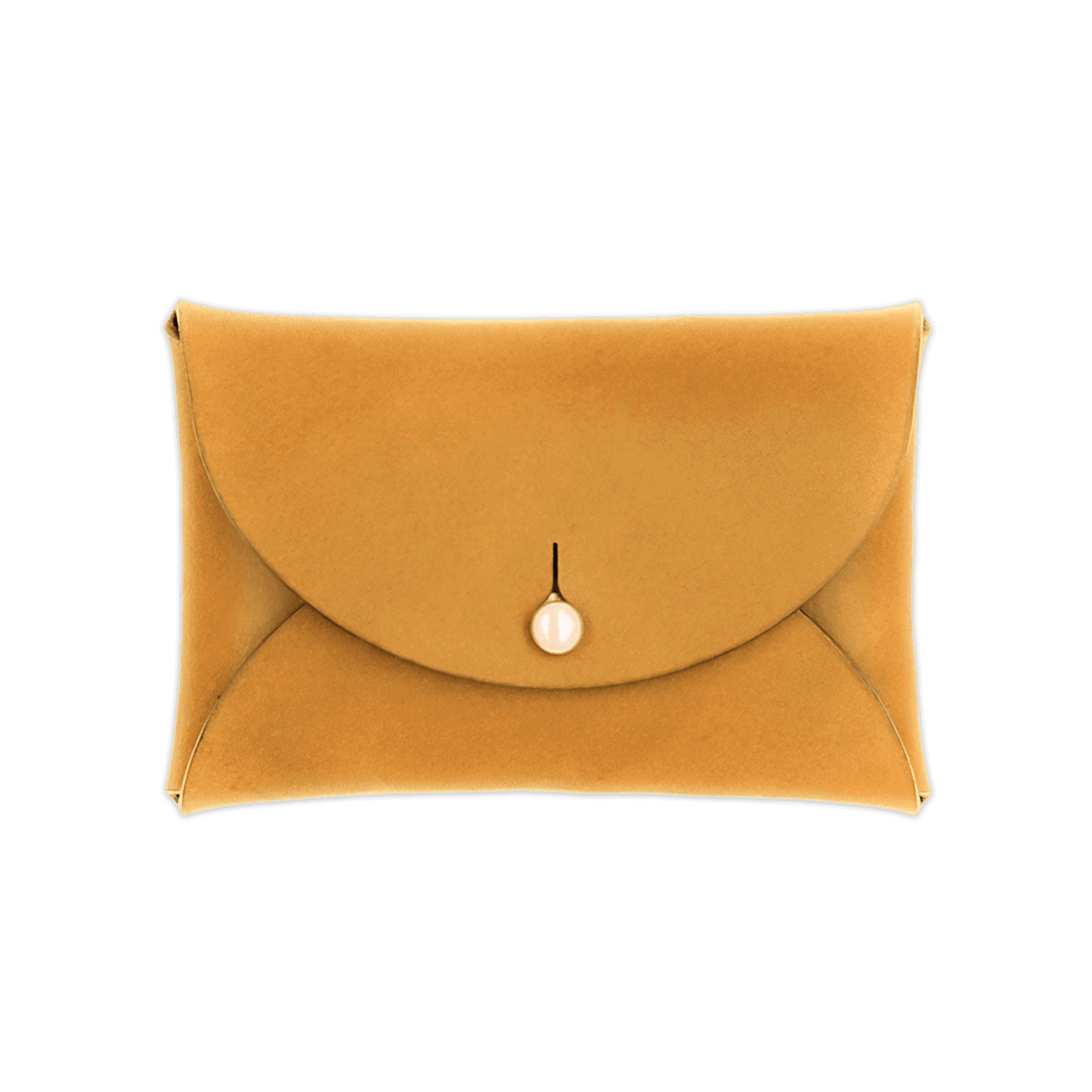 Gold leather pouch wallet with brass button closure
