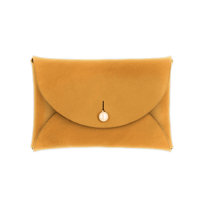 Gold leather pouch wallet with brass button closure