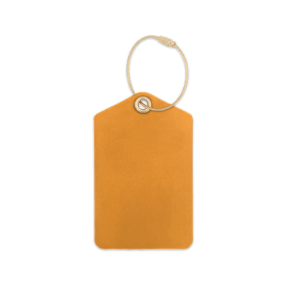 Gold leather luggage tag with brass hardware 