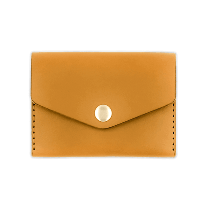 Gold leather wallet with a gold snap closure 