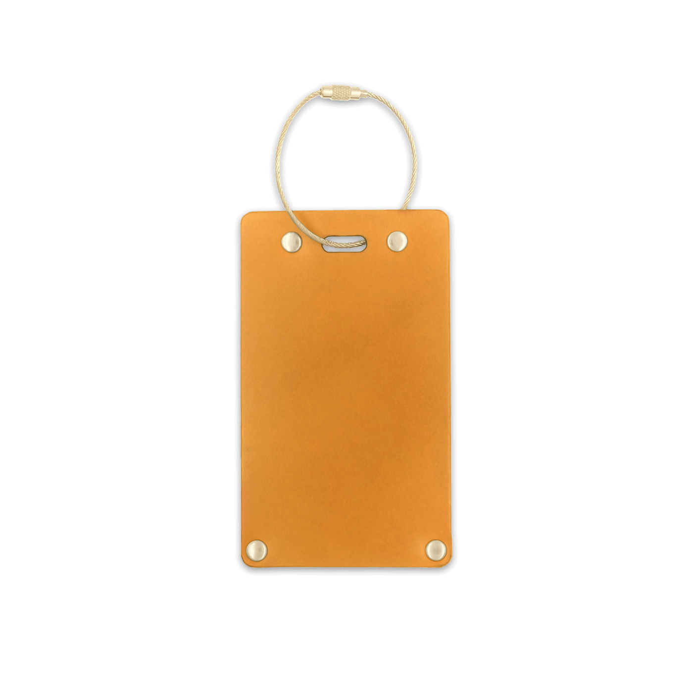 Gold leather luggage tag with brass hardware 