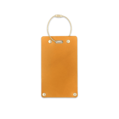Gold leather luggage tag with brass hardware 