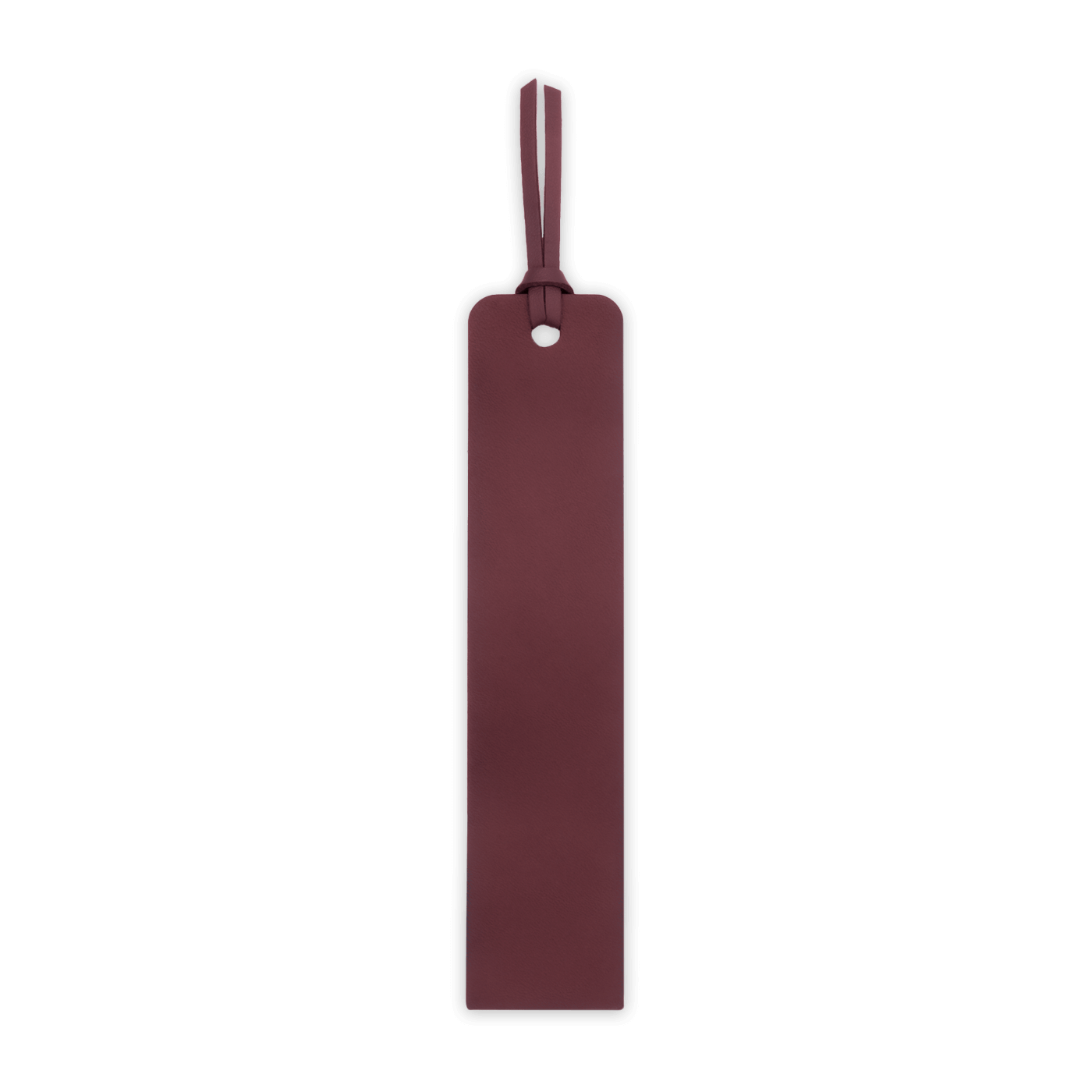 Burgundy leather luggage tag on a black background