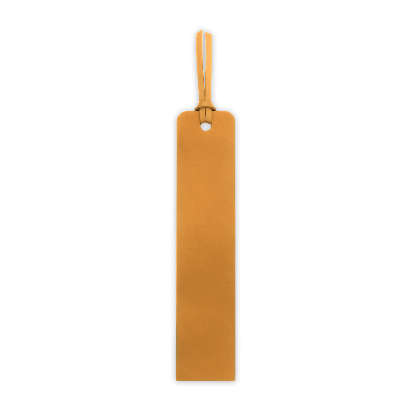 Rectangular gold leather tag with a hanging loop